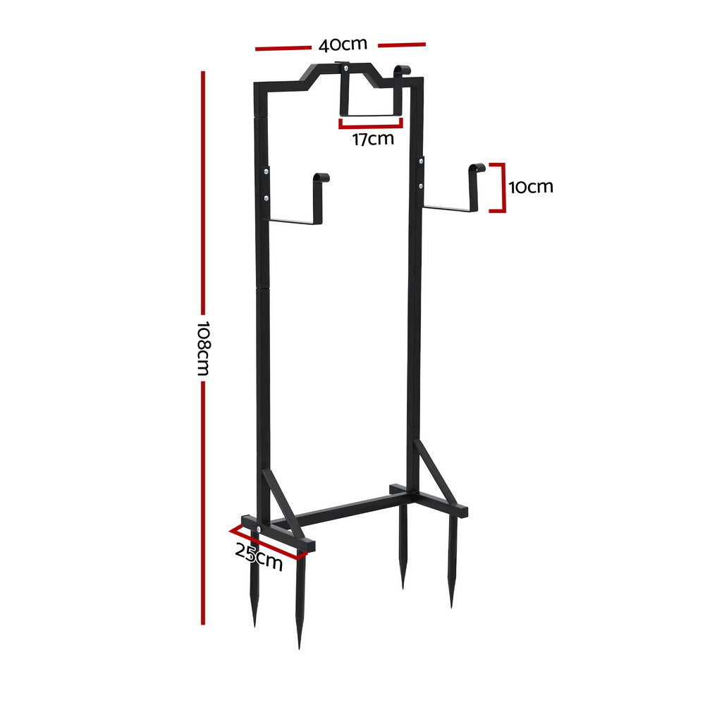 Green Fingers Garden Hose Holder Metal Portable Freestanding Hose Stand 4 Spikes Black - Image 2