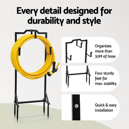 Green Fingers Garden Hose Holder Metal Portable Freestanding Hose Stand 4 Spikes Black - Image 4