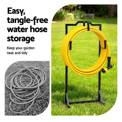 Green Fingers Garden Hose Holder Metal Portable Freestanding Hose Stand 4 Spikes Black - Image 5