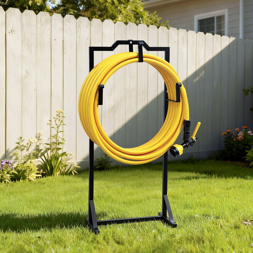 Green Fingers Garden Hose Holder Metal Portable Freestanding Hose Stand 4 Spikes Black - Image 7
