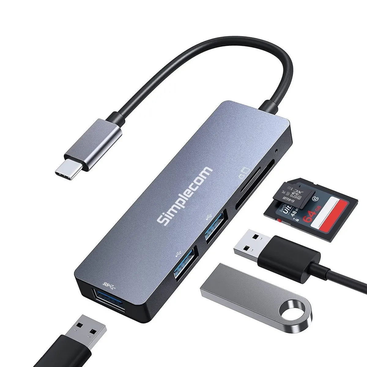 Simplecom CH255 USB-C 5-in-1 Multiport Adapter 3-Port USB-A Hub with SD MicroSD Card Reader - USB... - Image 2