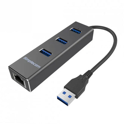 (LS)Simplecom CHN410 Black Aluminium 3 Port USB 3.0 HUB with Gigabit Ethernet Adapter 1000Mbps fo...