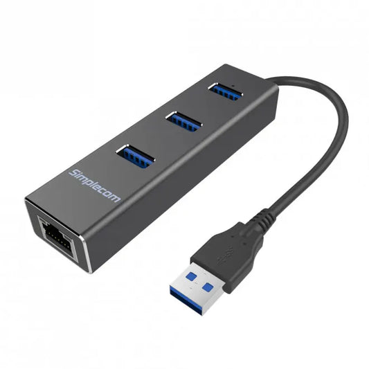 (LS)Simplecom CHN410 Black Aluminium 3 Port USB 3.0 HUB with Gigabit Ethernet Adapter 1000Mbps fo...