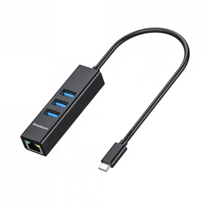 Simplecom CHN421 Black Aluminium USB-C to 3 Port USB HUB with Gigabit Ethernet Adapter - USB, Blu... - Image 2