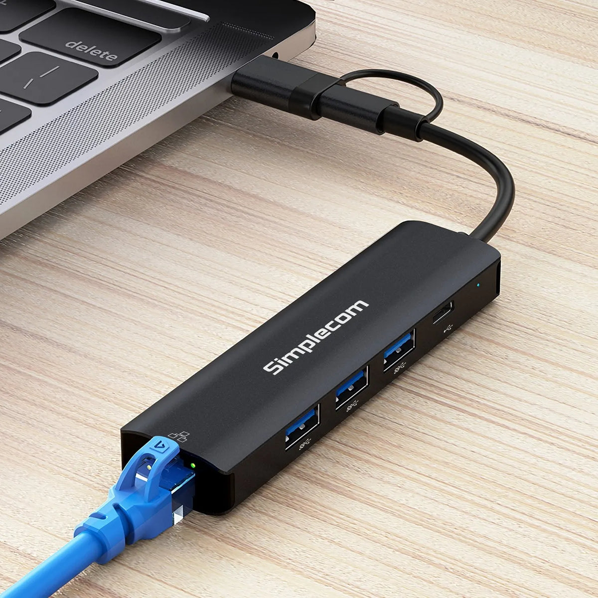 Simplecom CHN436 USB-C and USB-A to 4-Port USB HUB with Gigabit Ethernet Adapter - USB, Bluetooth... - Image 3