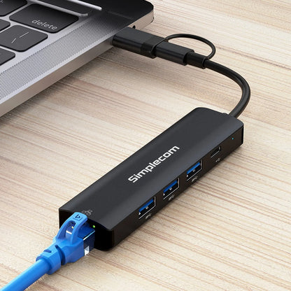 Simplecom CHN436 USB-C and USB-A to 4-Port USB HUB with Gigabit Ethernet Adapter - USB, Bluetooth... - Image 3