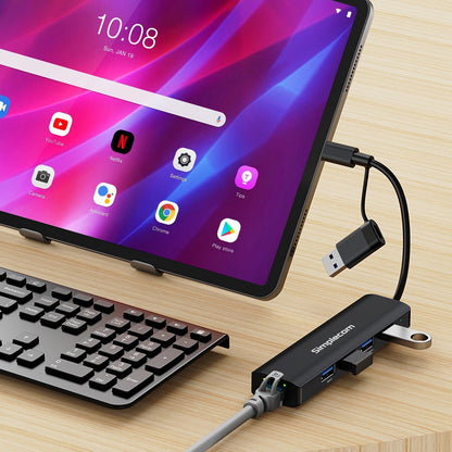 Simplecom CHN436 USB-C and USB-A to 4-Port USB HUB with Gigabit Ethernet Adapter - USB, Bluetooth... - Image 4