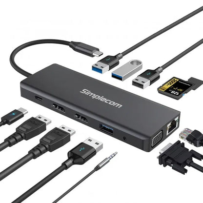 Simplecom CHN612 USB-C 12-in-1 Multiport Docking Station Dual HDMI + VGA Triple Display Gigabit L... - Image 2