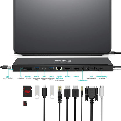 Simplecom CHN622 USB-C 12-in-1 Multiport Docking Station Laptop Stand Dual HDMI + VGA Triple Disp... - Image 3