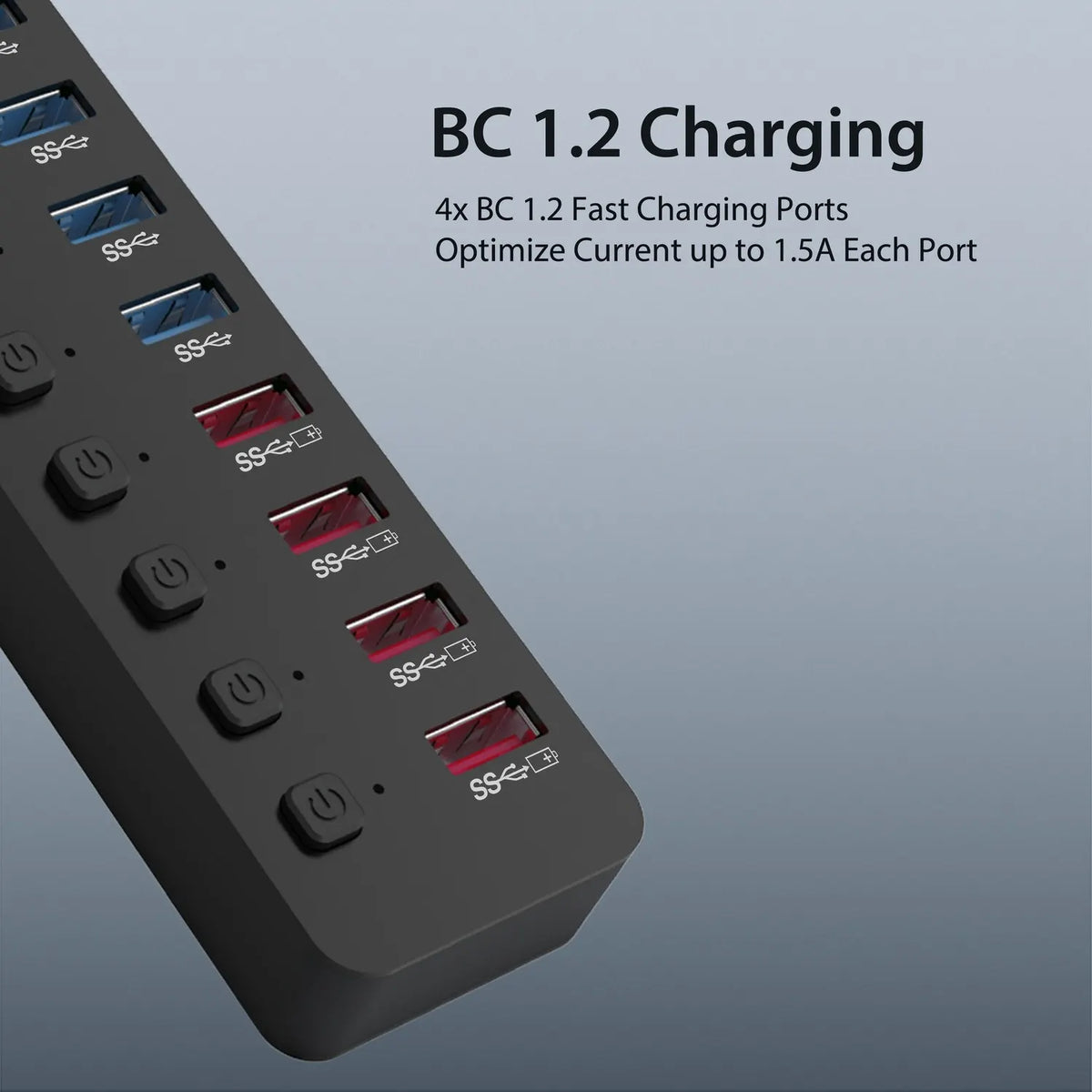 Simplecom CHU810 48W 10-Port USB 3.0 Hub and Charger with Individual Switches 12V/4A Power Adapte... - Image 4