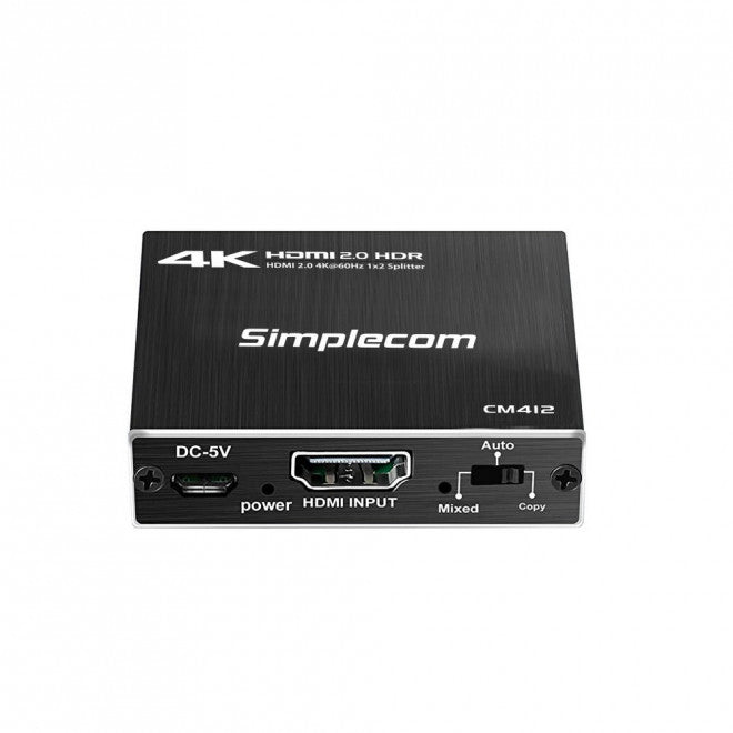 Simplecom CM412 HDMI 2.0 1x2 Splitter 1 IN 2 Out 4K@60Hz HDR10 2 Port HDMI Duplicator - USB, Blue... - Image 2