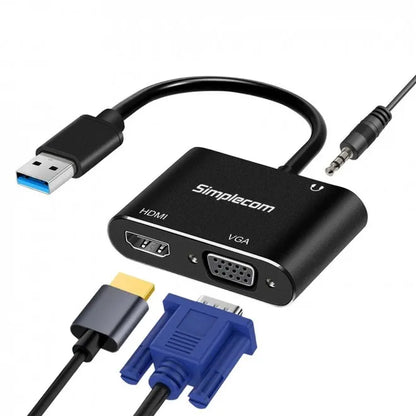 (LS)Simplecom DA316A USB to HDMI + VGA Video Card Adapter with 3.5mm Audio - USB, Bluetooth  IEEE - Image 2