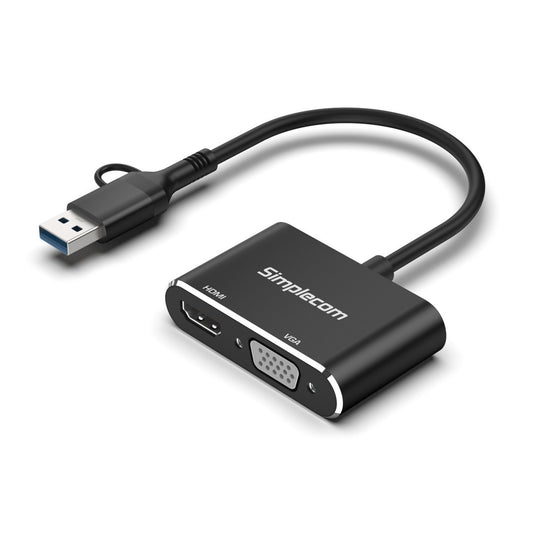 Simplecom DA326C USB 3.0 and USB-C to HDMI + VGA Video Card Adapter Full HD 1080p - Network - Con...
