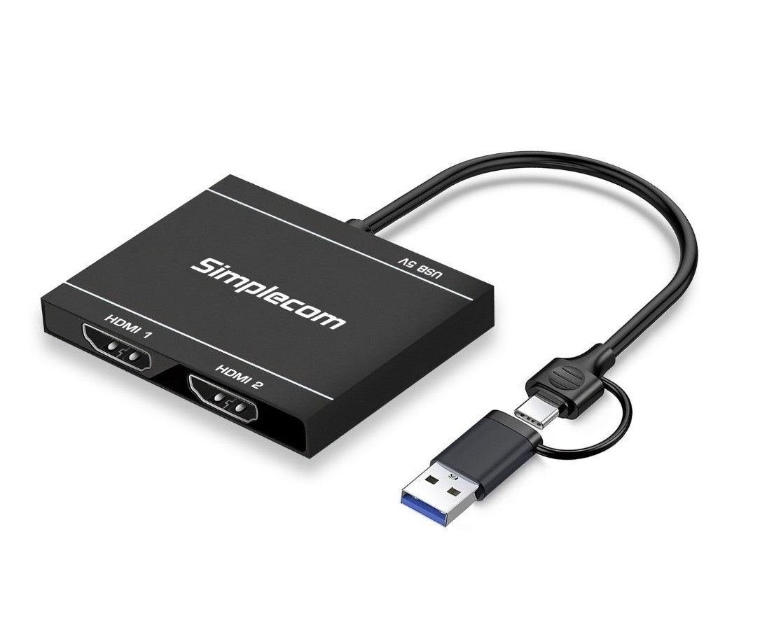 Simplecom DA327 USB 3.0 or USB-C to Dual HDMI Display Adapter for 2x 1080p Extended Screens - Not...