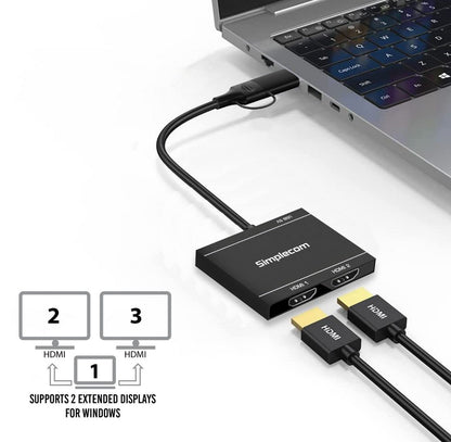 Simplecom DA327 USB 3.0 or USB-C to Dual HDMI Display Adapter for 2x 1080p Extended Screens - Not... - Image 2