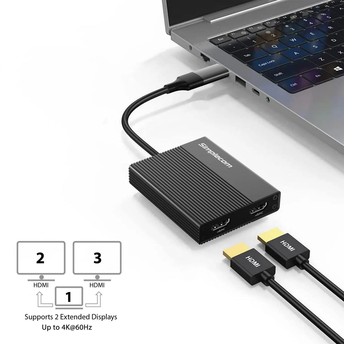 Simplecom DA369 USB 3.0 or USB-C to Dual 4K HDMI 2.0 Display Adapter for 2x 4K@60Hz Extended Scre... - Image 4