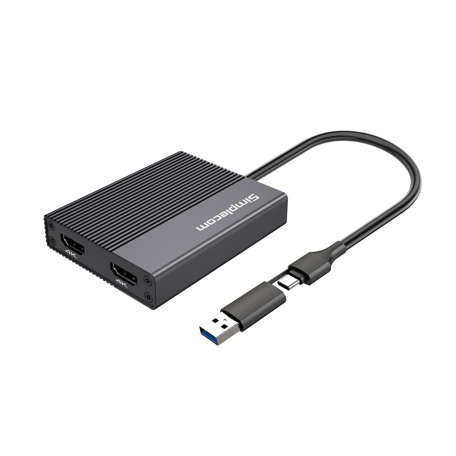 Simplecom DA369 USB 3.0 or USB-C to Dual 4K HDMI 2.0 Display Adapter for 2x 4K@60Hz Extended Scre...