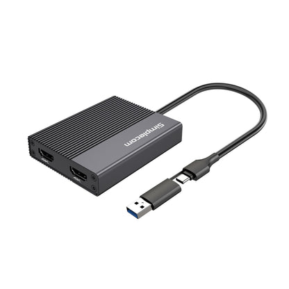 Simplecom DA369 USB 3.0 or USB-C to Dual 4K HDMI 2.0 Display Adapter for 2x 4K@60Hz Extended Scre...