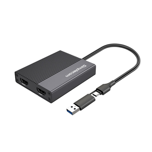 Simplecom DA369 USB 3.0 or USB-C to Dual 4K HDMI 2.0 Display Adapter for 2x 4K@60Hz Extended Scre...