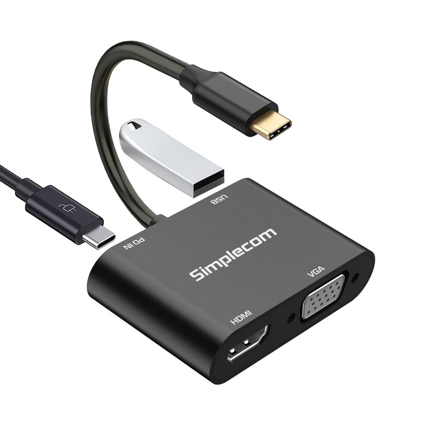 Simplecom DA440 4-in-1 USB-C Multiport Adapter with Power Delivery USB 3.0 VGA HDMI - USB, Blueto...