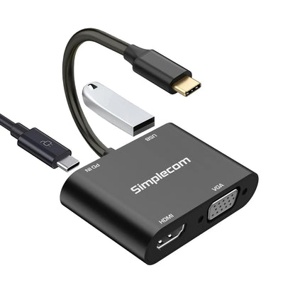 (LS)Simplecom DA440 4-in-1 USB-C Multiport Adapter with Power Delivery USB 3.0 VGA HDMI - USB, Bl...