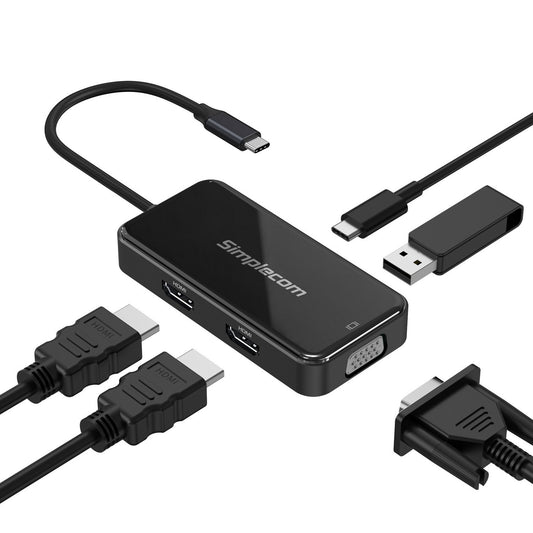Simplecom DA451 5-in-1 USB-C Multiport Adapter MST Hub with VGA and Dual HDMI - USB, Bluetooth  IEEE