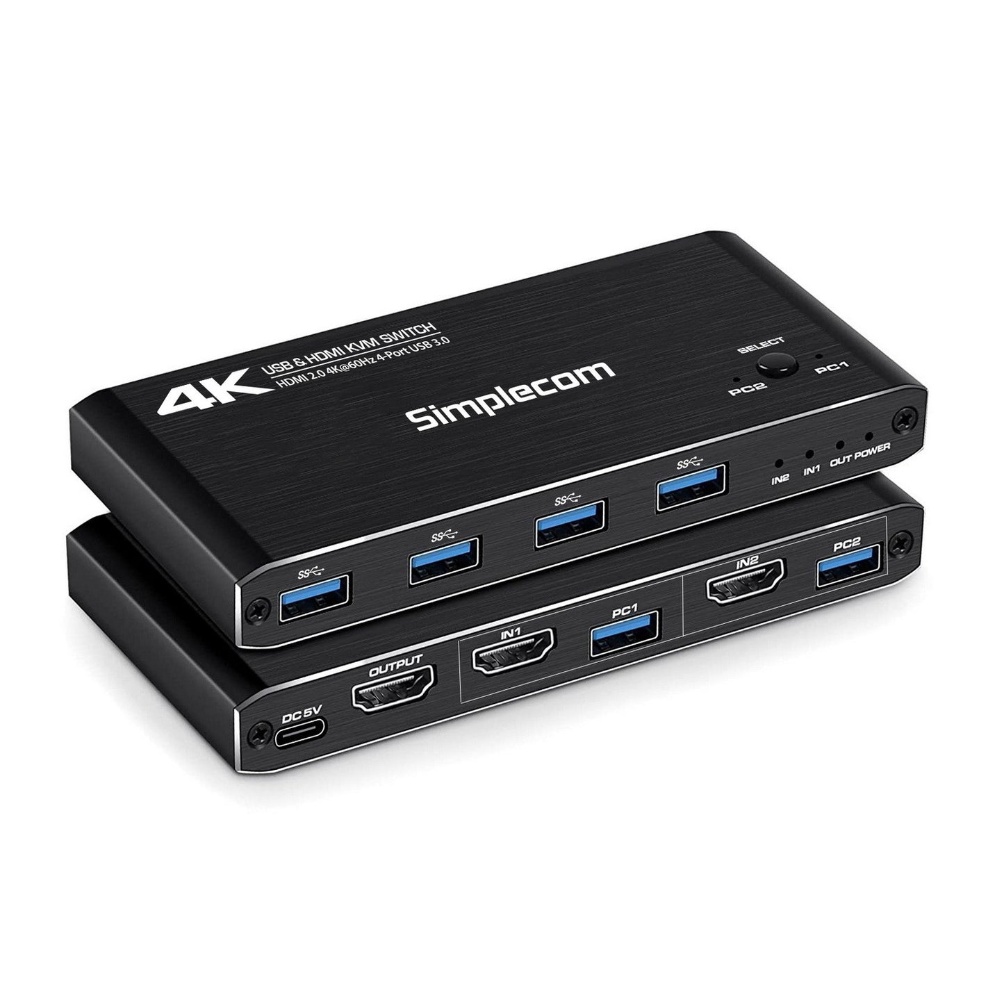 Simplecom KM420 2-Port HDMI KVM Switch HDMI 2.0 4K@60Hz 4-Port USB 3.0 Hub 5Gbps - USB, Bluetooth...