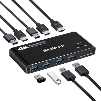 Simplecom KM420 2-Port HDMI KVM Switch HDMI 2.0 4K@60Hz 4-Port USB 3.0 Hub 5Gbps - USB, Bluetooth... - Image 2
