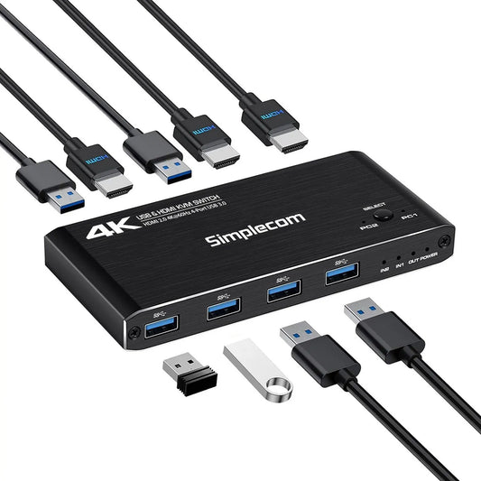 Simplecom KM420 2-Port HDMI KVM Switch HDMI 2.0 4K@60Hz 4-Port USB 3.0 Hub 5Gbps - USB, Bluetooth... - Image 2