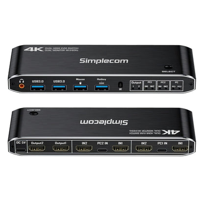 Simplecom KM430 Dual HDMI Monitor KVM Switch for 2 Computers with 4-Port USB Hub 4K@60Hz Keyboard... - Image 2