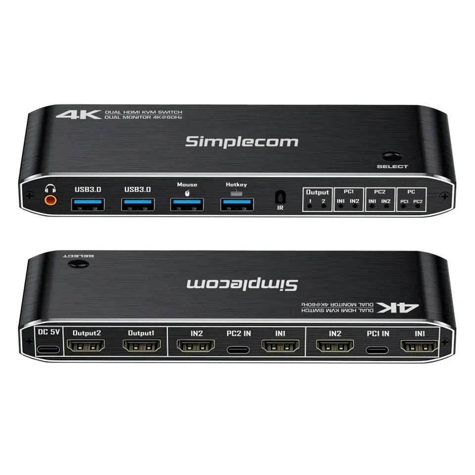 Simplecom KM430 Dual HDMI Monitor KVM Switch for 2 Computers with 4-Port USB Hub 4K@60Hz Keyboard... - Image 2