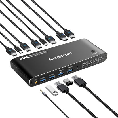 Simplecom KM430 Dual HDMI Monitor KVM Switch for 2 Computers with 4-Port USB Hub 4K@60Hz Keyboard... - Image 3