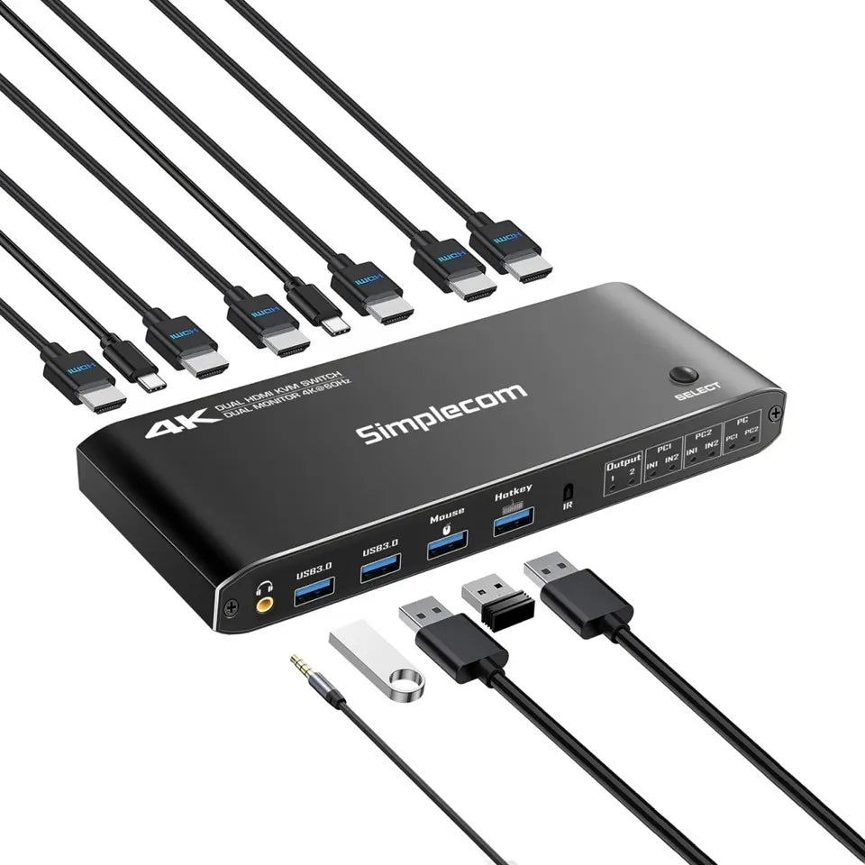 Simplecom KM430 Dual HDMI Monitor KVM Switch for 2 Computers with 4-Port USB Hub 4K@60Hz Keyboard... - Image 3