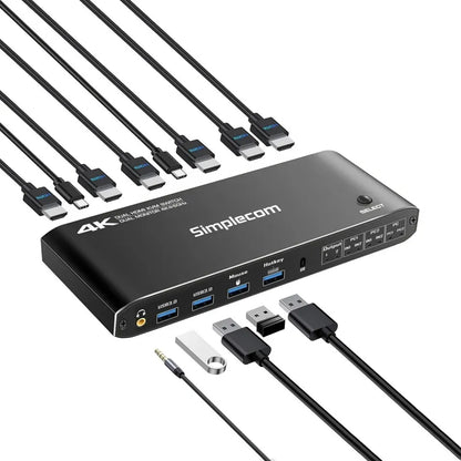 Simplecom KM430 Dual HDMI Monitor KVM Switch for 2 Computers with 4-Port USB Hub 4K@60Hz Keyboard... - Image 3