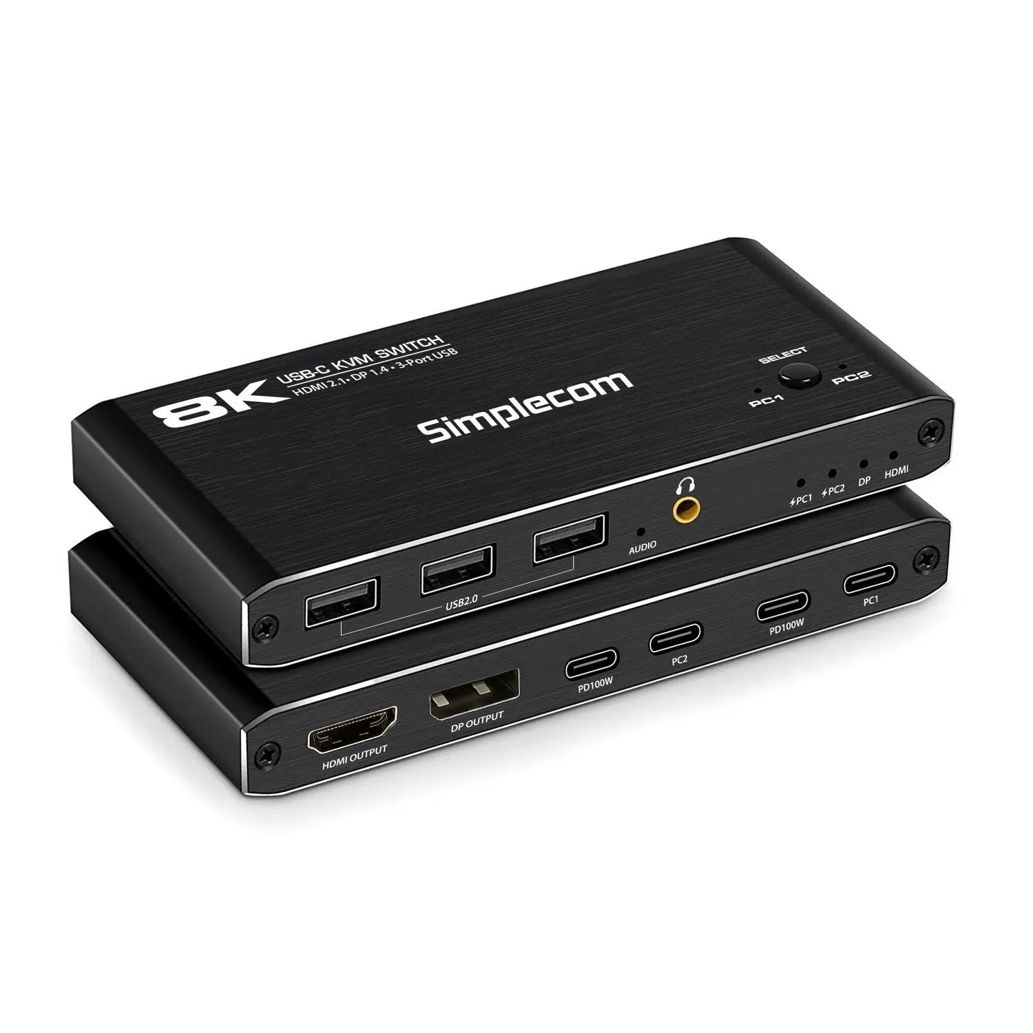 Simplecom KM470 2-Port USB-C KVM Switch 8K Docking Station HDMI 2.1 DP for Laptop Tablet - Notebo...