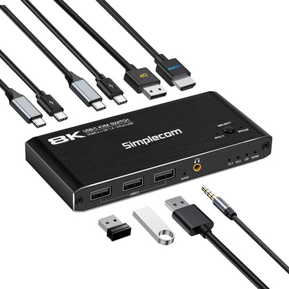 Simplecom KM470 2-Port USB-C KVM Switch 8K Docking Station HDMI 2.1 DP for Laptop Tablet - Notebo... - Image 2