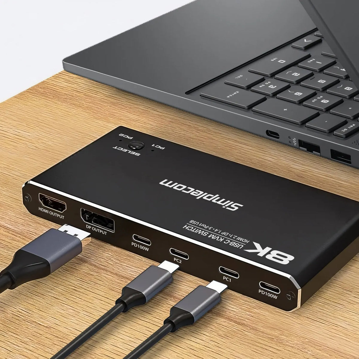 Simplecom KM470 2-Port USB-C KVM Switch 8K Docking Station HDMI 2.1 DP for Laptop Tablet - Notebo... - Image 4