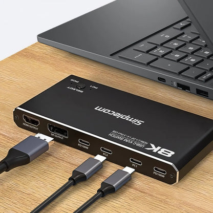 Simplecom KM470 2-Port USB-C KVM Switch 8K Docking Station HDMI 2.1 DP for Laptop Tablet - Notebo... - Image 4