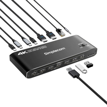 Simplecom KM590 2-Port USB-C Dual 4K HDMI Monitor KVM Switch and Docking Station with Network Sha... - Image 2