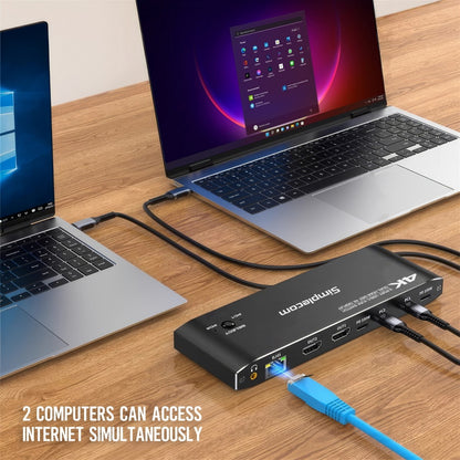 Simplecom KM590 2-Port USB-C Dual 4K HDMI Monitor KVM Switch and Docking Station with Network Sha... - Image 4