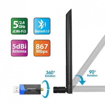 Simplecom NW632 Wi-Fi 5 Bluetooth 5.0 USB Adapter Dual Band AC1200 - Network - Consumer - Image 3