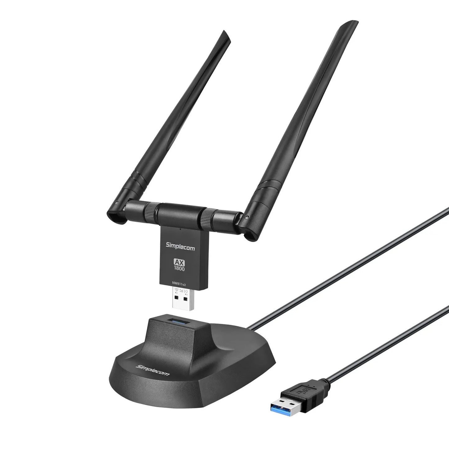 (LS)Simplecom NW811v2 AX1800 Dual Band WiFi 6 USB Adapter 802.11ax with 2x 5dBi High Gain Antenna...