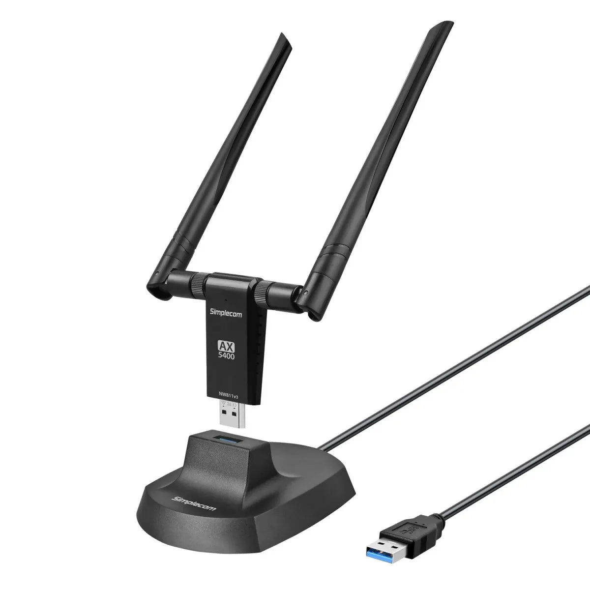 Simplecom NW811v3 AX5400 Tri-Band WiFi 6E USB Adapter with 2x 5dBi High Gain Antennas - Network...