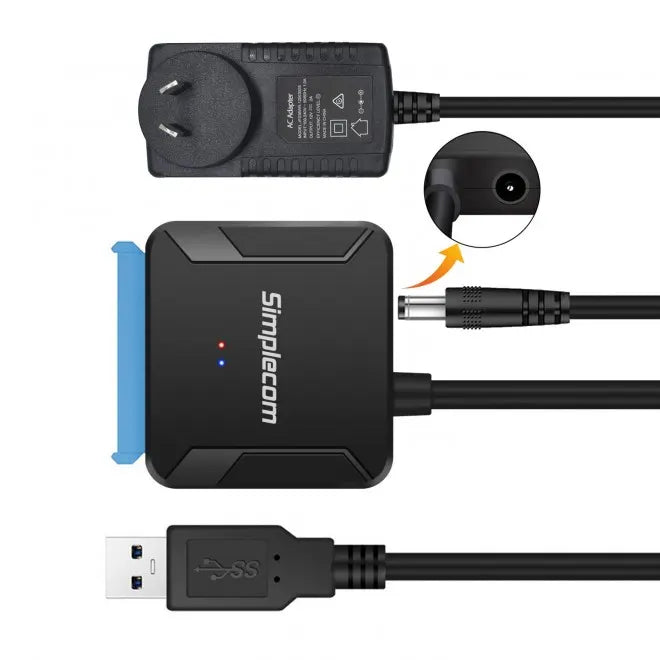 Simplecom SA236 USB 3.0 to SATA Adapter Cable Converter with Power Supply for 2.5'  3.5' HDD SSD... - Image 2