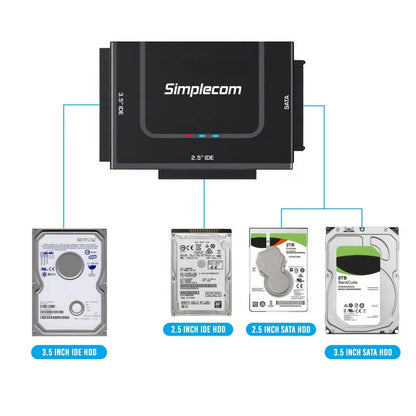 Simplecom SA492C SuperSpeed USB to 2.5', 3.5'  5.25' SATA/IDE Adapter with Power Supply - USB, Bl... - Image 2