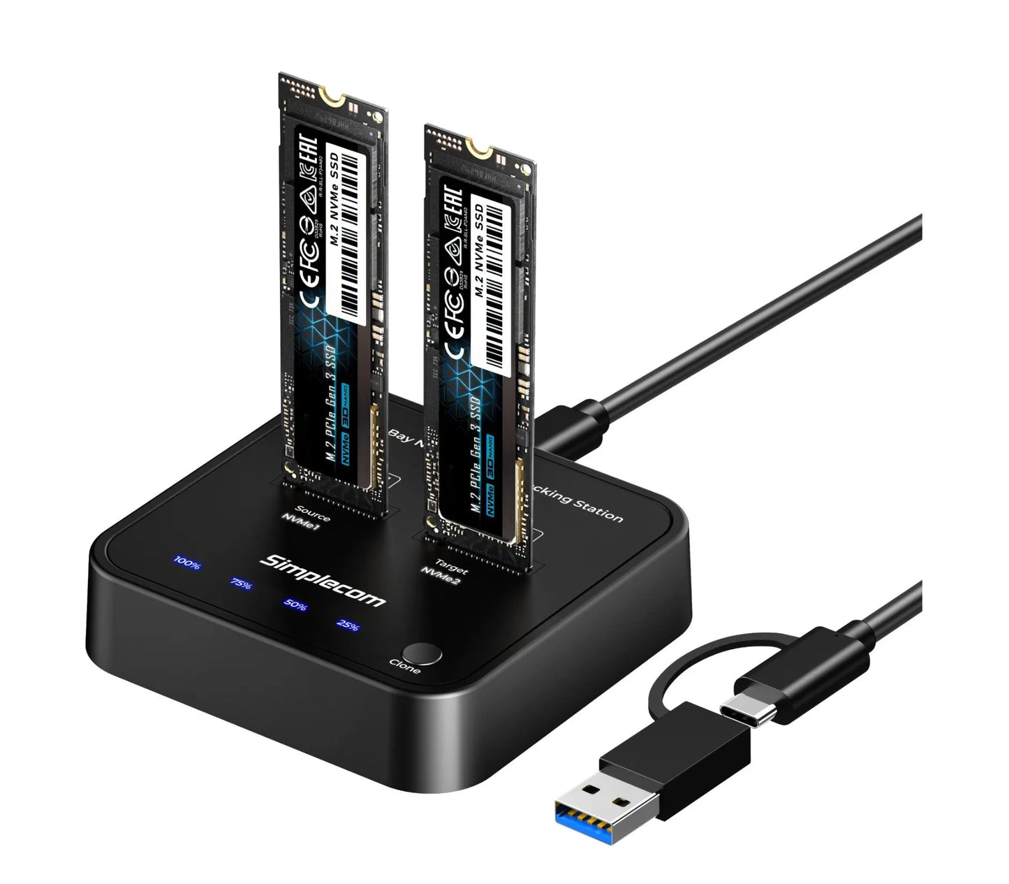 Simplecom SD550v3 USB 3.2 Gen2 to Dual Bay NVMe M.2 SSD Docking Station Duplicator Offline Clone...