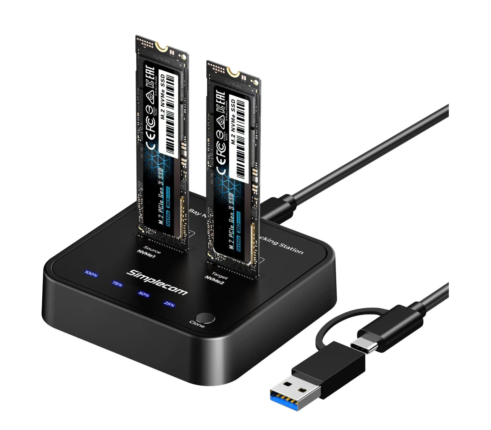 Simplecom SD550v3 USB 3.2 Gen2 to Dual Bay NVMe M.2 SSD Docking Station Duplicator Offline Clone...