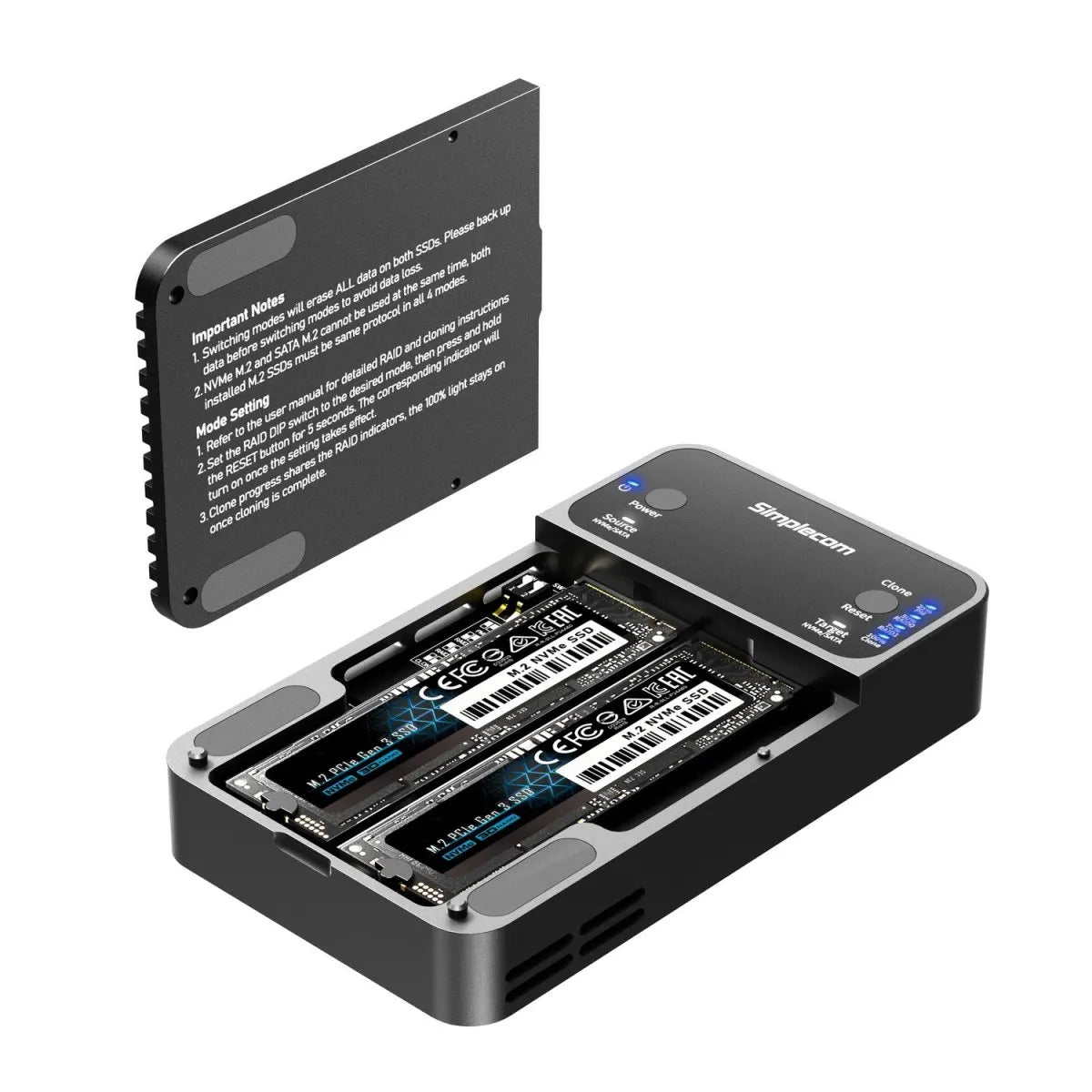 Simplecom SD562 Dual-Bay NVMe/SATA M.2 SSD RAID Enclosure with Offline Clone - Hard Drives - Exte... - Image 2