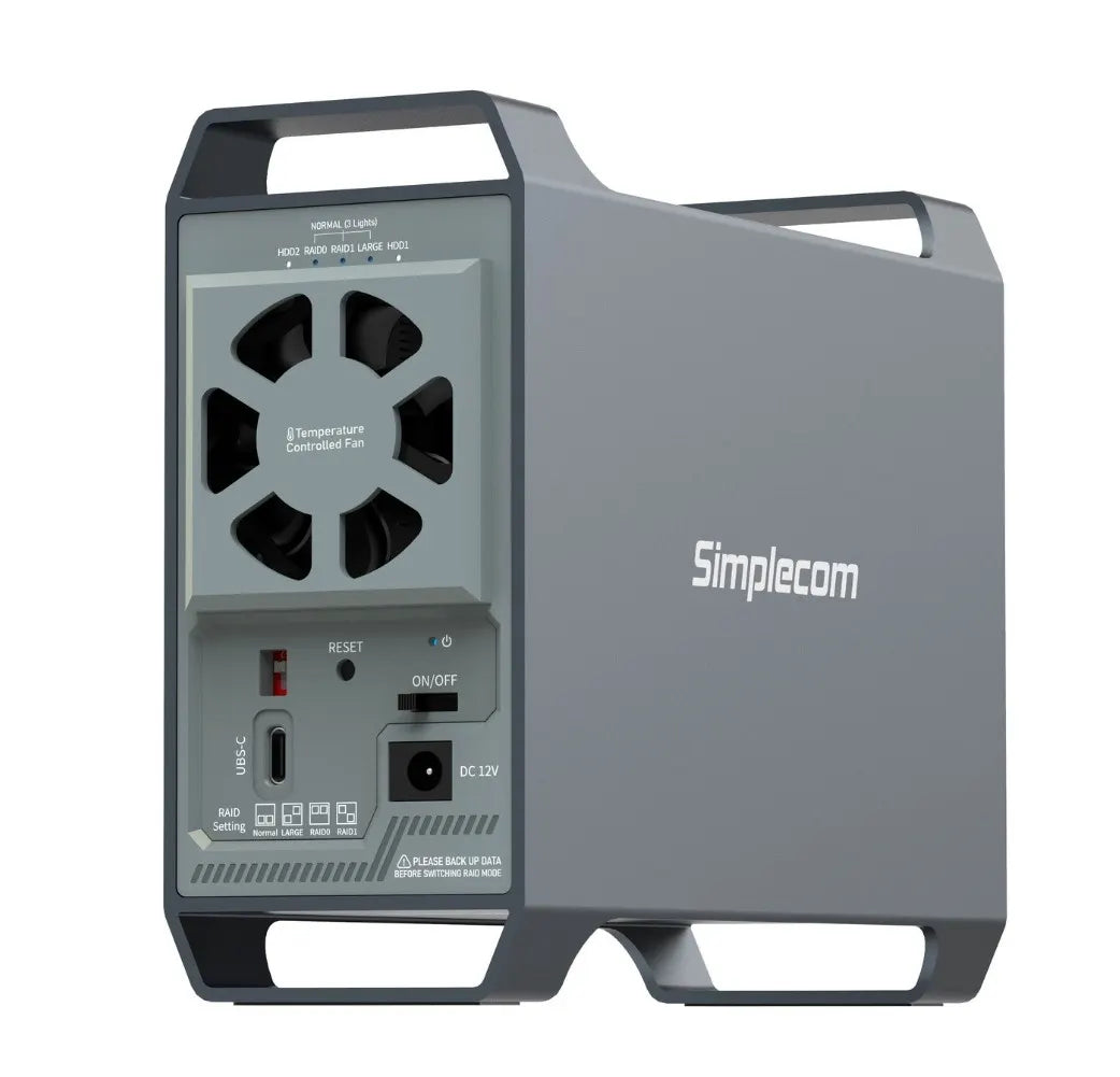 Simplecom SE482 SuperSpeed USB Dual Bay 3.5' SATA Hard Drive RAID Enclosure USB-C RAID 0/1, JBOD... - Image 2