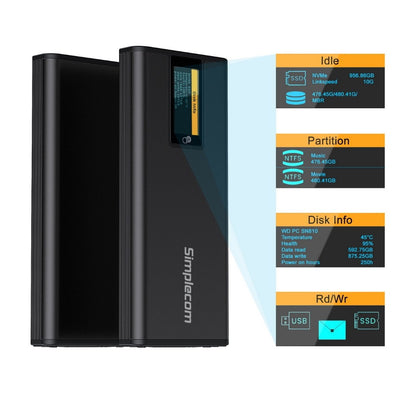 Simplecom SE530 NVMe / SATA M.2 SSD to USB-C Enclosure with SMART LED Screen USB 3.2 Gen 2 10Gbps... - Image 2